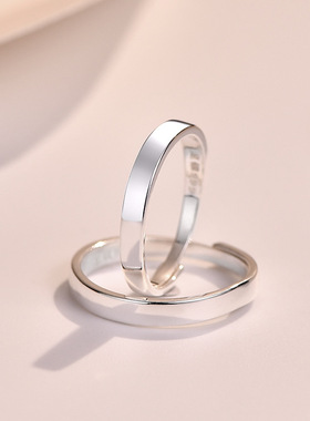 S999纯银 光面素圈情侣戒指男女一对简约冷淡风ins对戒礼物