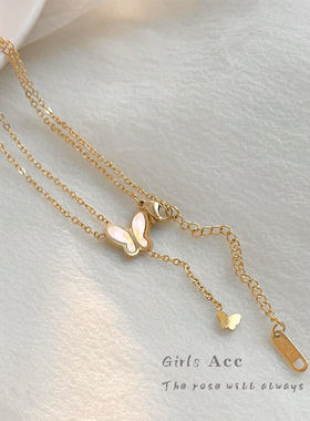 法式白贝母蝴蝶项链女温柔优雅设计感锁骨链轻奢风百搭颈链高级