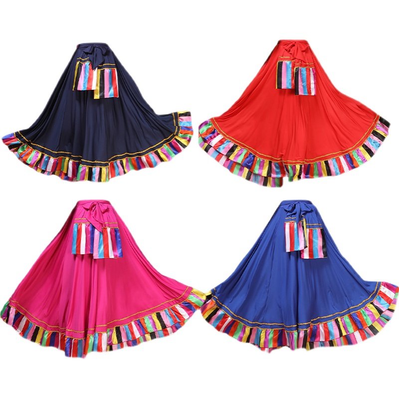 藏族舞蹈演出服装女藏族广场舞半身裙藏式练功大摆裙藏舞练习裙子,淘宝优惠券,粉丝福利购,淘宝优惠卷