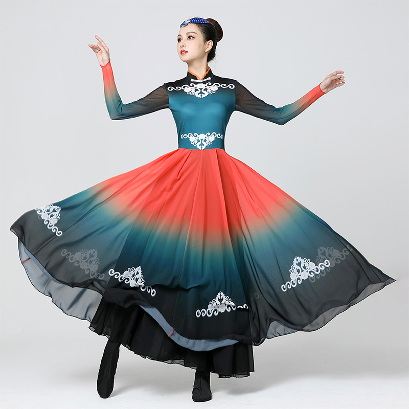 56个民族蒙古族舞蹈服女大裙摆舞蹈裙民族风蒙族表演出服装长裙