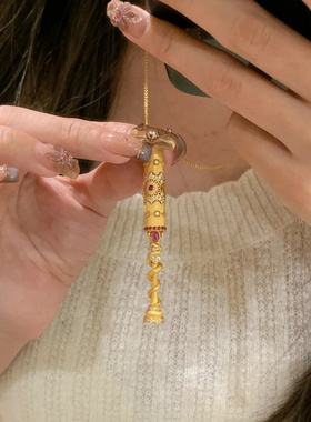 中古重工金色灵蛇魔法棒项链高级感轻奢万花筒吊坠锁骨链小红书