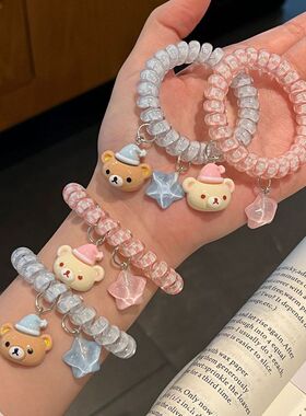 可爱卡通星星睡帽小熊发圈电话线