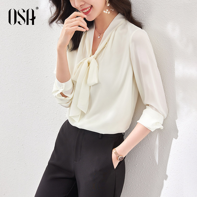 osa欧莎紫色长袖雪纺女设计感衬衫 osa卿衣落衬衫