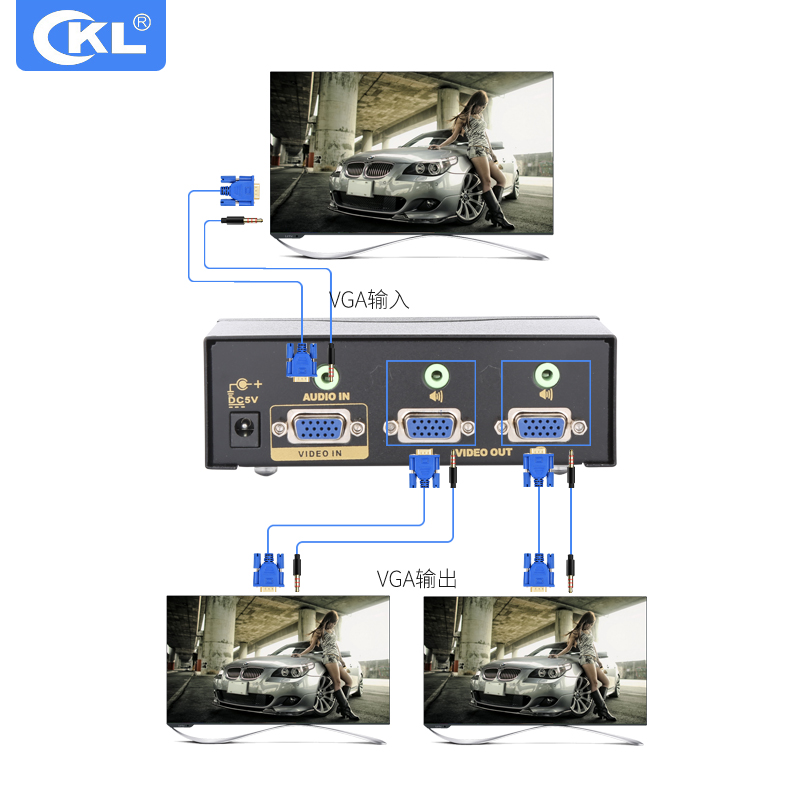 VGA分配器一分二 音视频分配器1分2电脑分屏器高清分配 CKL-102S - 图0