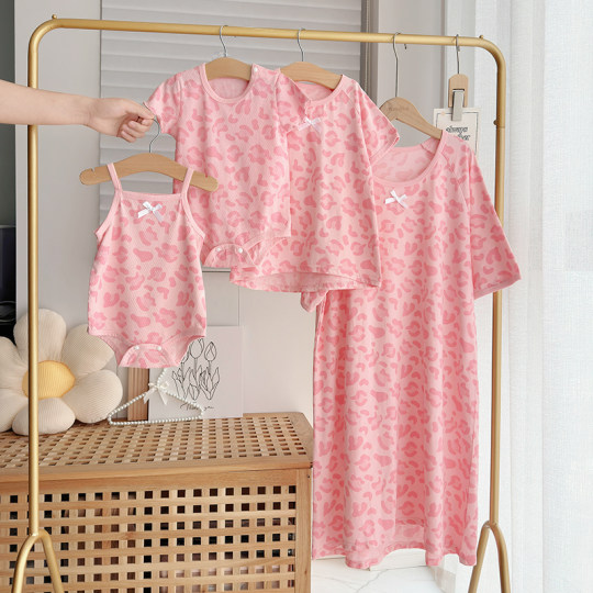 亲子连衣裙女童春夏纯棉爬服哈衣宝宝婴儿夏季三角包屁衣睡衣外穿