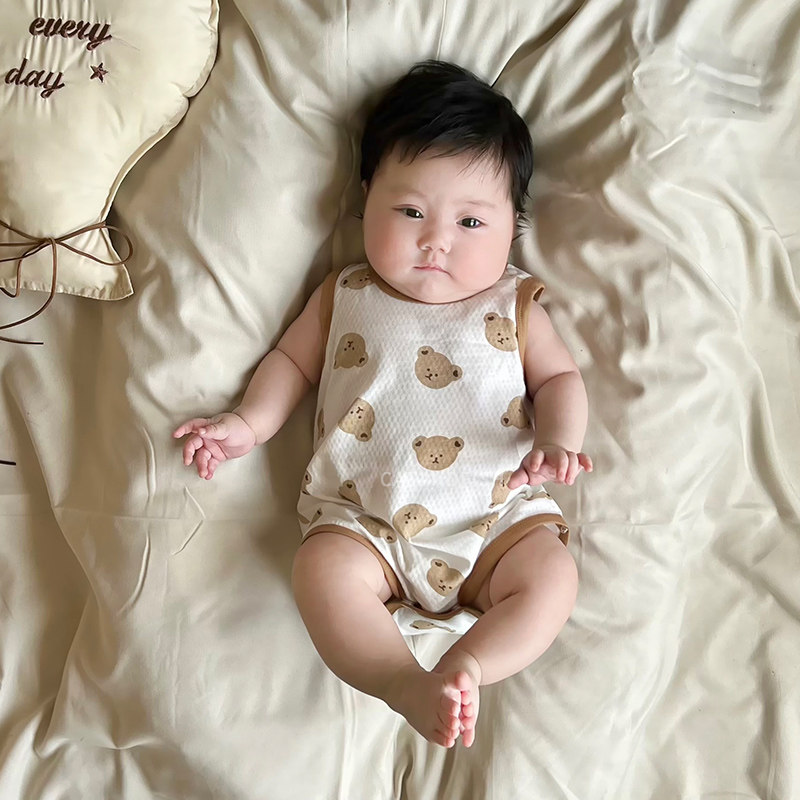 夏季男童背心包屁衣新生宝宝纯棉无袖爬爬服连体衣夏装0-2岁外穿,淘宝优惠券,粉丝福利购,淘宝优惠卷