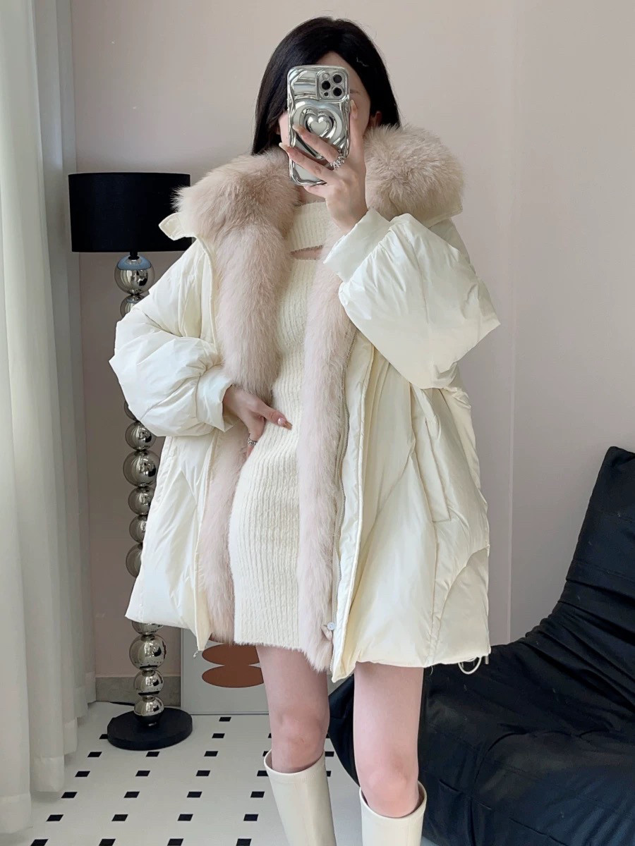 可拆卸奢华狐狸毛宽松阔版皮草羽绒服2025中长款新款冬季加厚外套