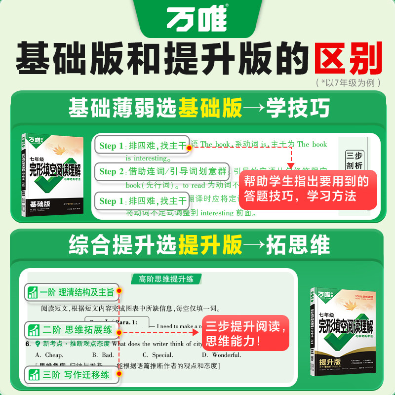 2026万唯中考英语完形填空阅读理解与新考法专项训练提分万维初中英语语法词汇九年级初一二初三备考 资料辅导书满分作文数学几何