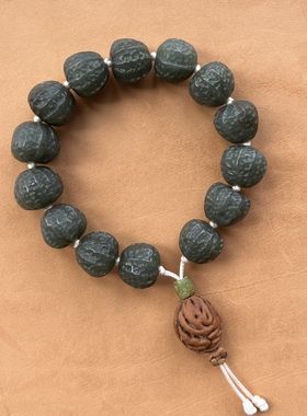 天然和田玉且末蓝手串和田玉核桃手串国风新中式手持莫兰迪保真