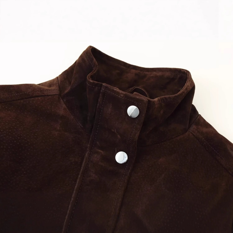 跨境欧美女装速卖通爆款口袋饰反绒皮飞行员夹克外套 - 图0