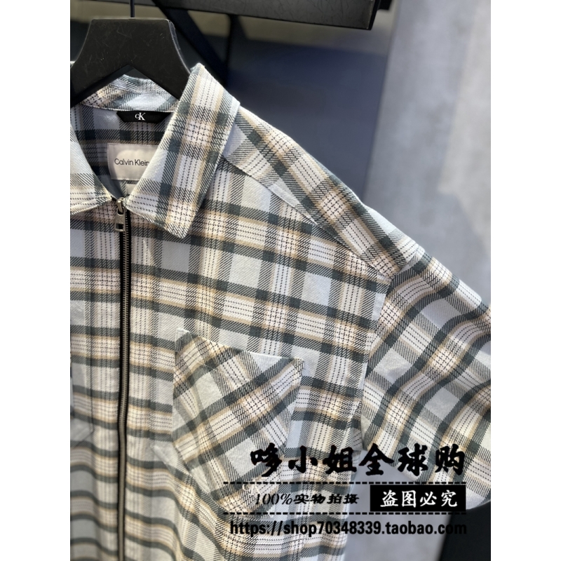 J325012国内代购CK Jeans男装拉链式格纹衬衫2024春季新品