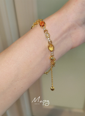 MAPG复古秋日落叶橘彩宝手链精致镀金小众日系高级感手镯2025新款