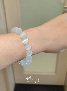 MAPG清冷感禅意新中式手串手链冰透蓝灰10MM猫眼石白月光2025新款