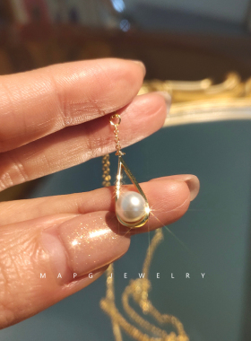 纯银法式复古高级感水滴珍珠项链