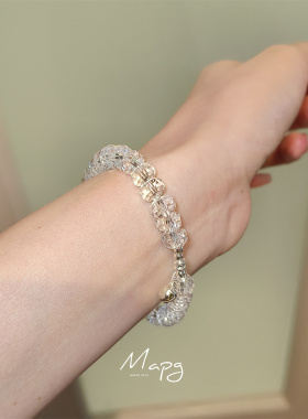 MAPG山涧露珠切割面透明串珠手链清冷透闪镀银仿水晶手串25年新款