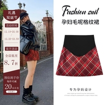 Pregnant Woman Skirt Autumn Winter New Academy Wind Red Plaid Hair Short Skirt Fashion slim Toabdominal a word half body dress