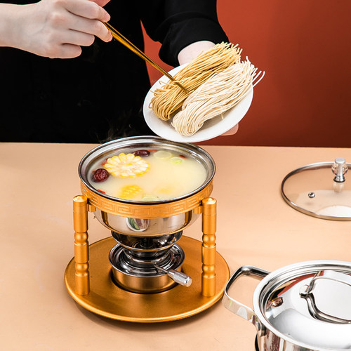 不锈钢火锅单人小火锅一人一锅小火锅涮锅家用位酒精火锅炉子商用 - 图0