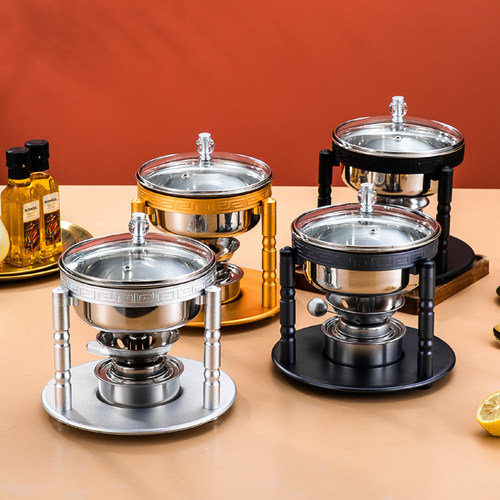 不锈钢火锅单人小火锅一人一锅小火锅涮锅家用位酒精火锅炉子商用 - 图2