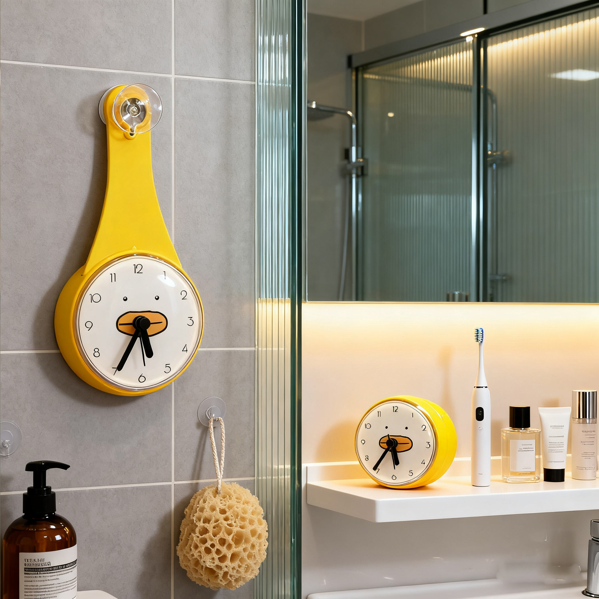 小黄鸭浴室钟表日韩静音黄色吸盘式防水吸墙挂钟厨房数字冰箱贴钟,淘宝优惠券,粉丝福利购,淘宝优惠卷