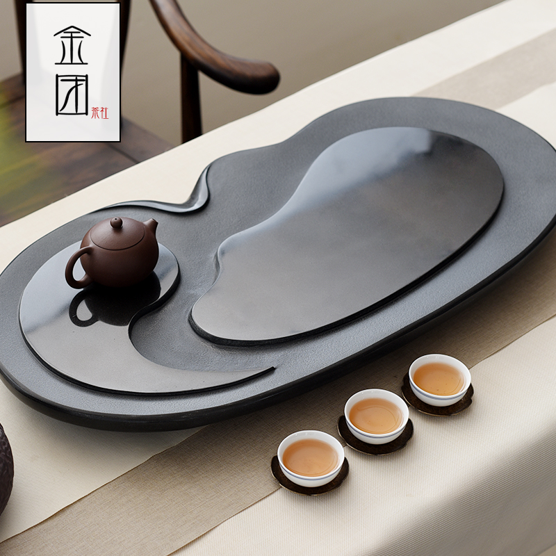 乌金石茶盘家用中式简约天然一体茶台单独排水式石材功夫茶具托盘_虎窝淘