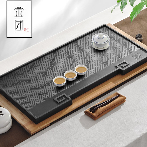 天然大号石材茶盘整块乌金石茶台家用简约功夫茶具托盘茶托盘茶海 - 图1
