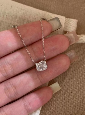 S925纯银！爆闪kitty猫项链戒指耳钉套装轻奢百搭小众设计KT猫