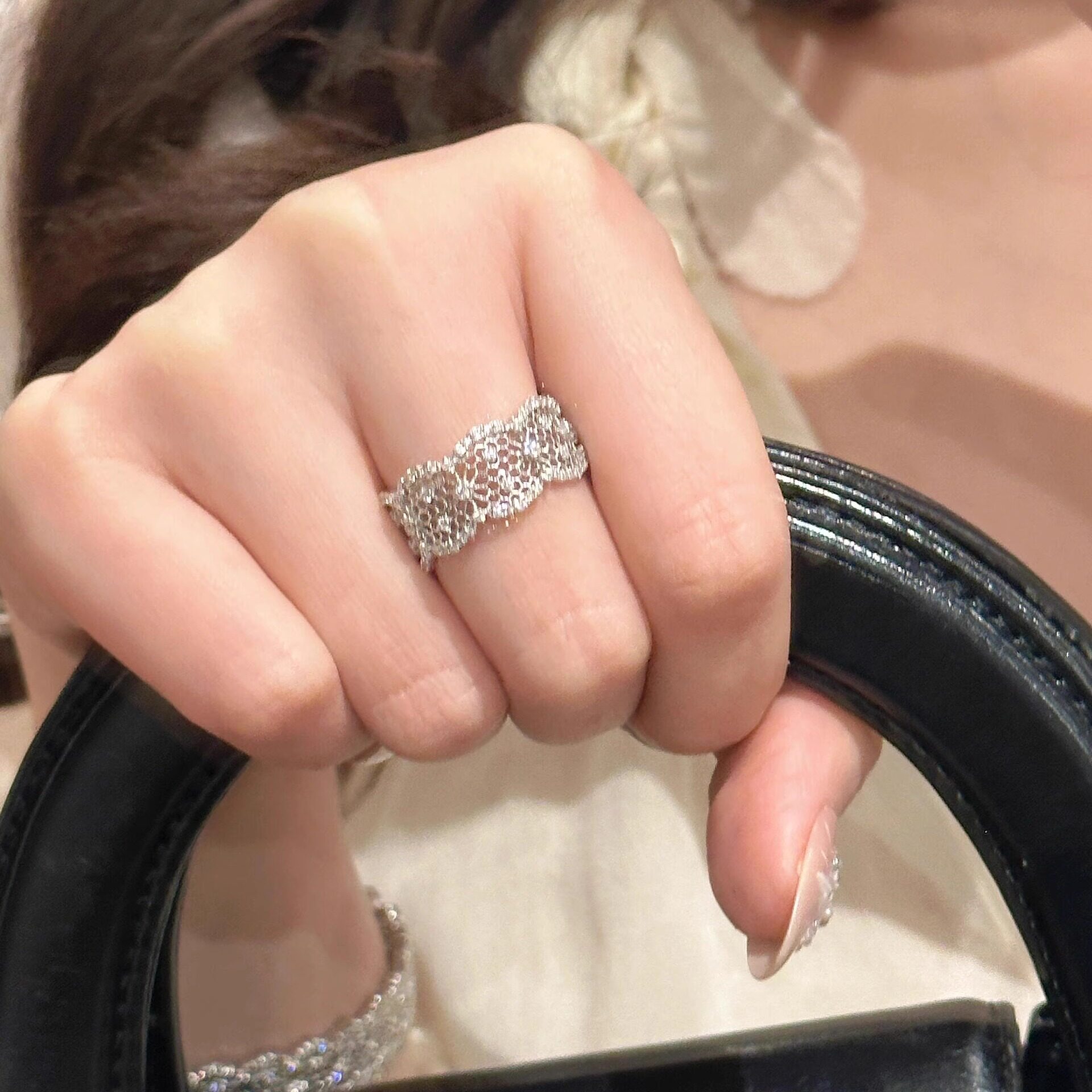 S925 silver! Lace queen lace bracelet ring set palace style medieval exquisite high-end light luxury niche
