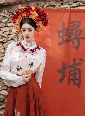 泉州浔埔女头饰簪花围红色花朵花环发饰网红民族旗袍汉服写真拍照