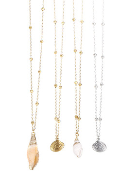 夏季海洋度假风AMZ饰品海螺珍珠贝壳吊坠不锈钢防水不掉色项链女