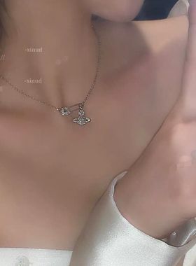 及致优雅土星别针项链女气质满钻颈链个性锁骨链女轻奢手链女