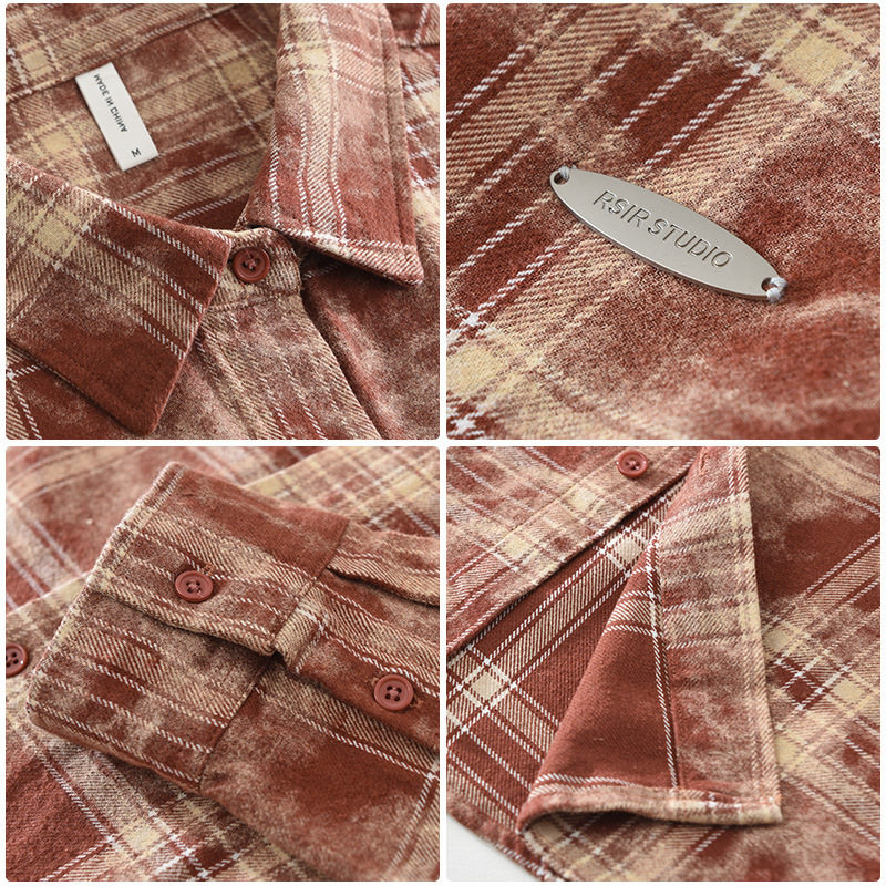 日系文艺格子长袖衬衫男士时尚潮流学生百搭休闲宽松上衣男装7575,淘宝优惠券,粉丝福利购,淘宝优惠卷