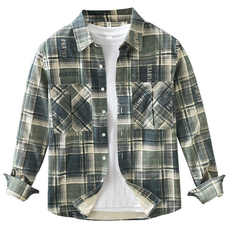 日系潮流格子长袖衬衫男士百搭文艺时尚休闲宽松衬衣外套上衣7382,淘宝优惠券,粉丝福利购,淘宝优惠卷