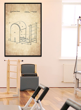 普拉提工作室个性挂画瑜伽馆墙壁画小红书核心床构造图复古装饰画