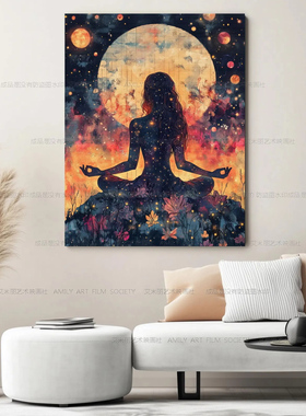 普拉提工作室装饰画瑜伽房挂画壁画婵柔动作卡通动漫卧室背景墙画