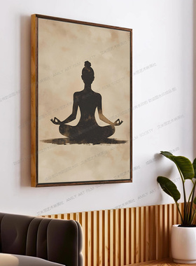 瑜伽馆装饰画人物冥想欧姆图挂画佛陀坐姿禅意普拉提工作室墙壁画