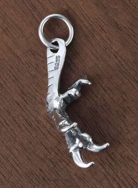 日潮创意个性羽毛鹰爪吊坠925纯银复古做旧男女小众饰品项链挂件