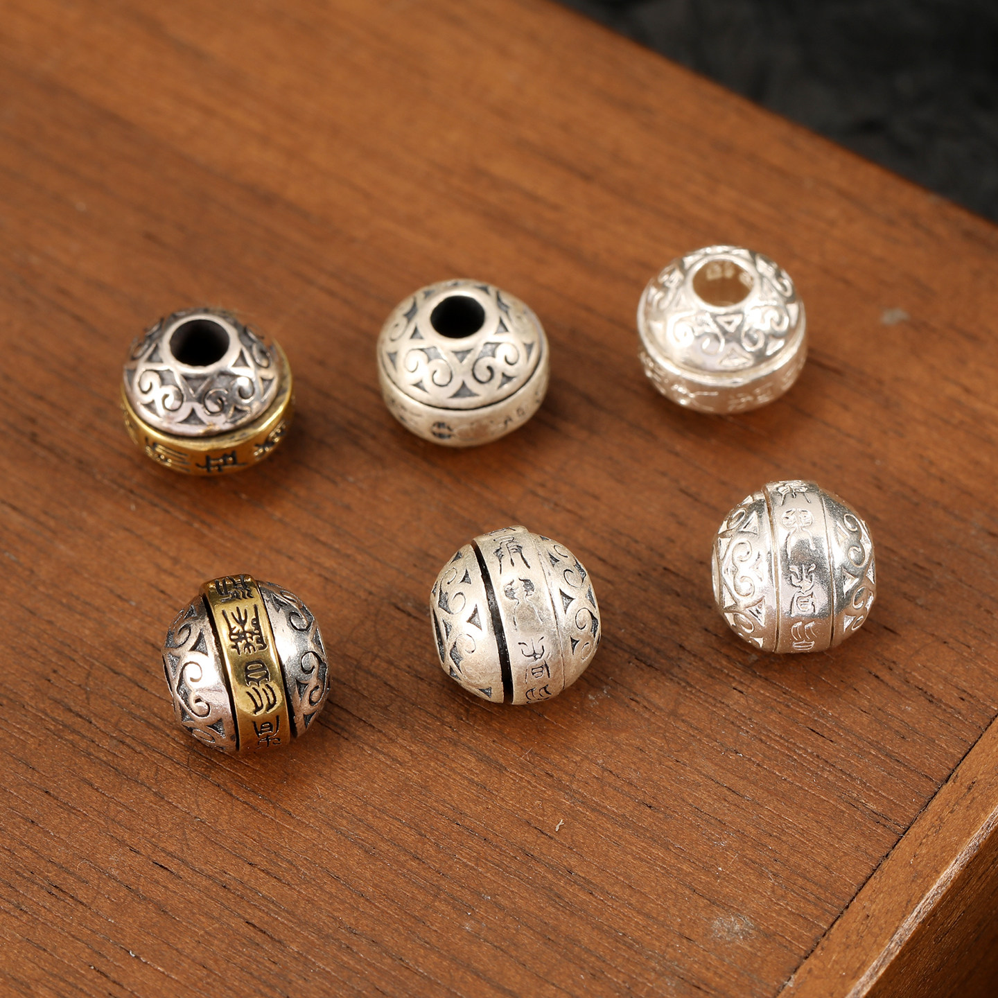 足银S999素银九字真言可转动穿孔散珠隔珠diy配件红绳本命年珠子,淘宝优惠券,粉丝福利购,淘宝优惠卷