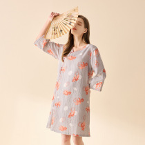 Original Guochao China Wind Sleepwear Dress Lady Spring Summer Season Pure Cotton 70% Sleeve Hanfu New Chinese Style Home Conserved Retro
