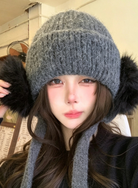 韩系绑带针织帽女冬季保暖护耳帽