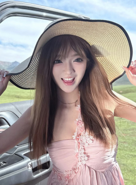 夏季新款女加大檐防晒草帽子海边