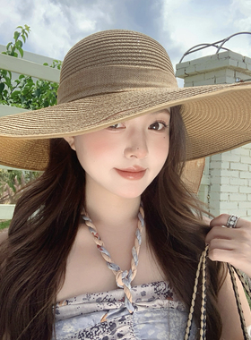 海边沙滩大帽檐草帽女度假风