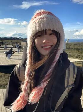 日系毛球针织帽女保暖护耳小包头
