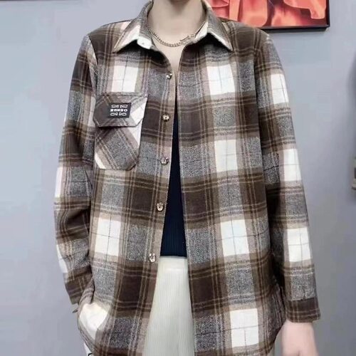 工厂直销 春秋新款格子衬衫厚款磨毛格子衬衣女宽松休闲大码款 - 图3