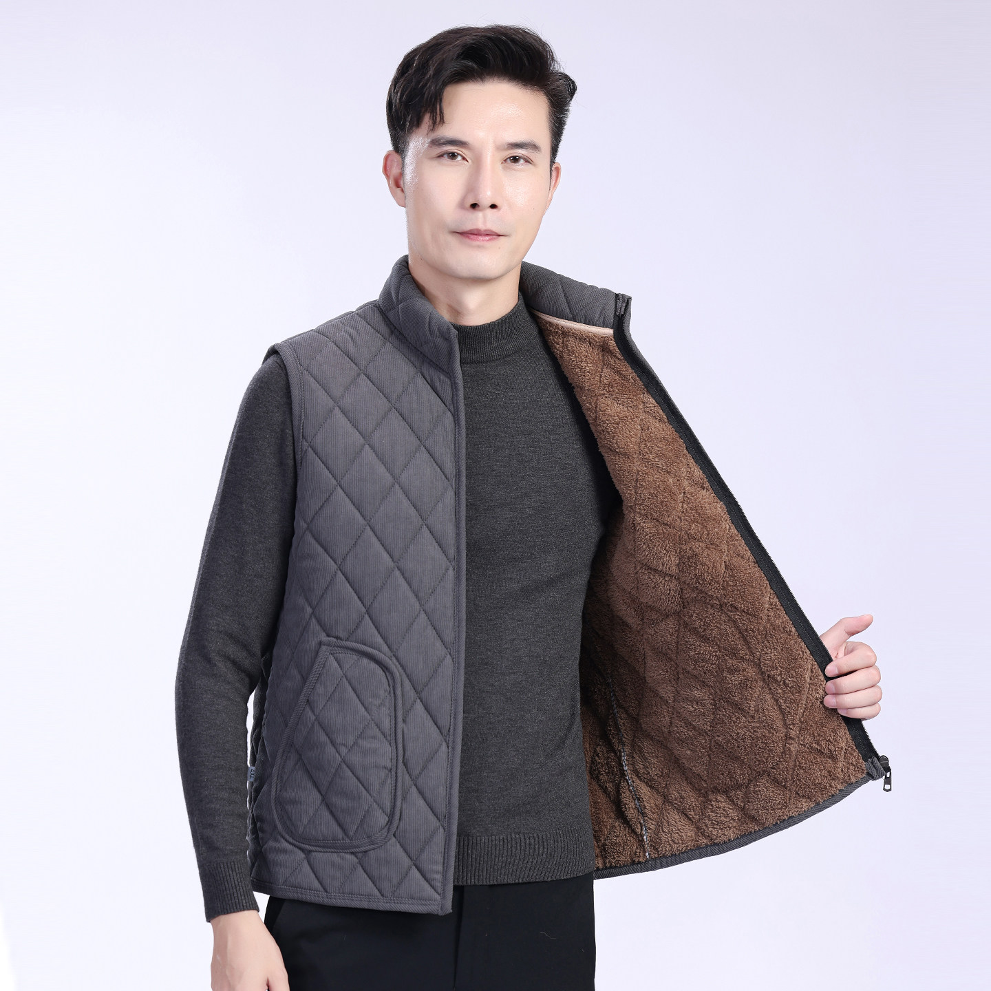 男士新款爸爸秋冬加绒加厚三层加棉保暖马甲内搭外穿时尚拉链款,淘宝优惠券,粉丝福利购,淘宝优惠卷
