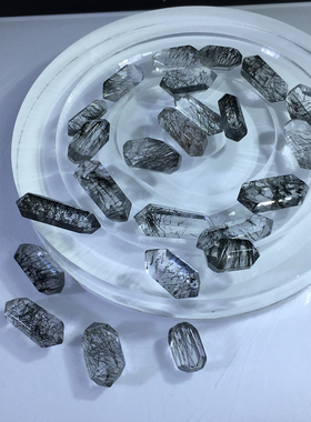 天然黑发晶随形迷你双尖DIY配件