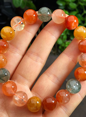 天然福禄寿彩兔毛单圈手串