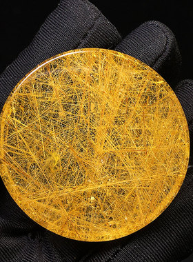 天然金发晶钛晶红铜顺发圆盘吊坠