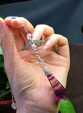 天然灵摆紫白粉水晶海蓝宝萤石柱