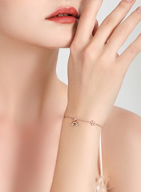 摩天轮女纯银滴胶彩虹原创手链