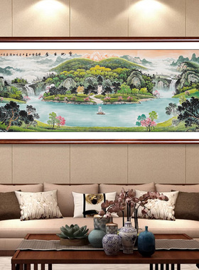 聚宝盆山水画手绘真迹客厅西墙挂画新中式靠山办公室宝地生金国画
